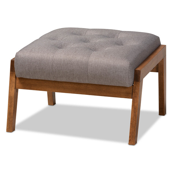 Baxton Studio Naeva Mid-Century Grey Upholstered Walnut Finished Wood Footstool 160-9946